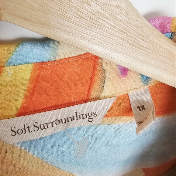 Soft Surroundings 100% Cotton Colorful Abstract Button-Up Women's Shirt Size 1X - Picture 4 of 6
